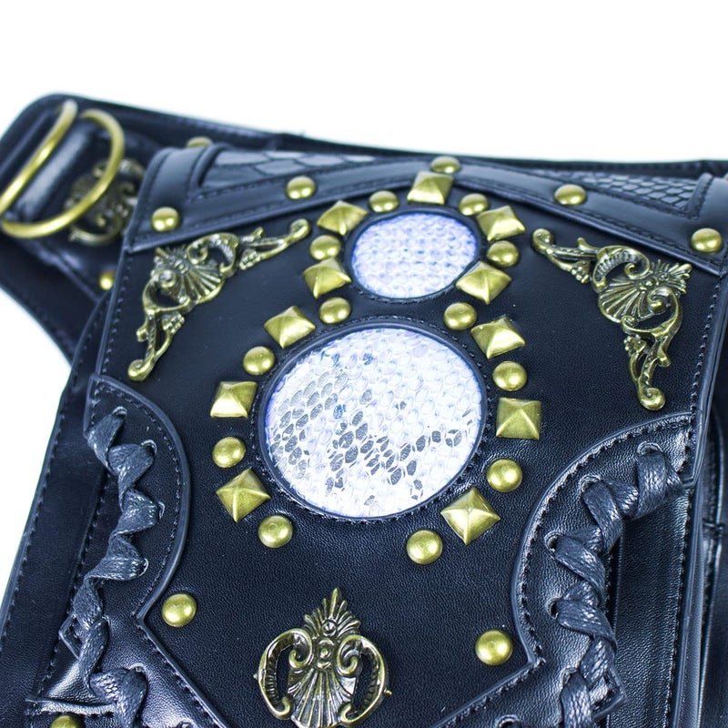 Valentoria Gothic Waist Bag Fanny Pack Leather Steampunk Bag Side Bag Travel Purse Side Wallet Punk Rock Chain Leg Bag Crossbody Shoulder Messenger Bags Handbag Hip Holster Pouch for Women Girls (Black) - Image 2
